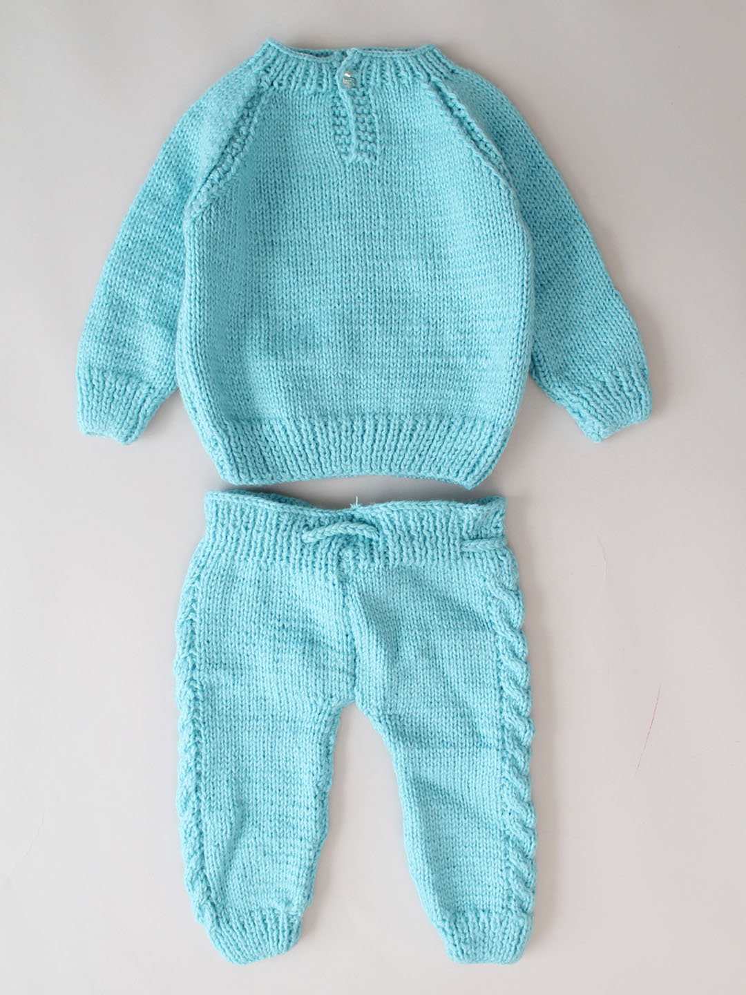 Woonie Cable Knit Sweater with Pants Set - Blue