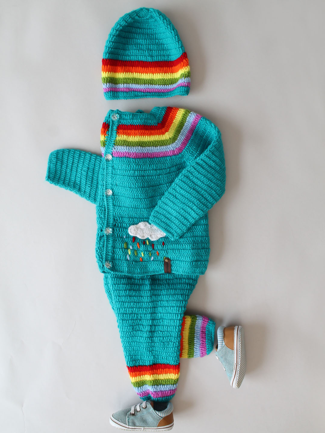 Woonie Cloud & Rainbow Theme Sweater and Pants Set - Green
