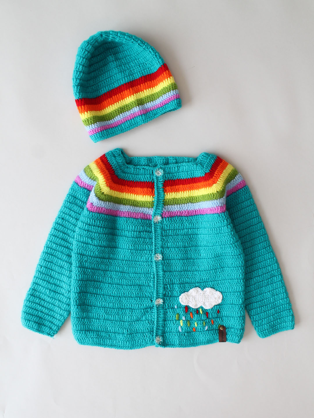 Woonie Cloud & Rainbow Theme Sweater and Pants Set - Green