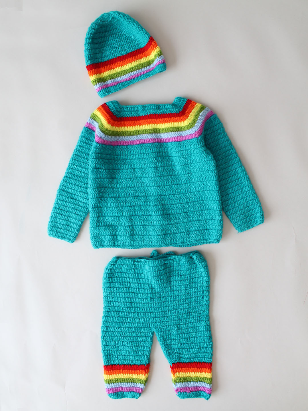 Woonie Cloud & Rainbow Theme Sweater and Pants Set - Green