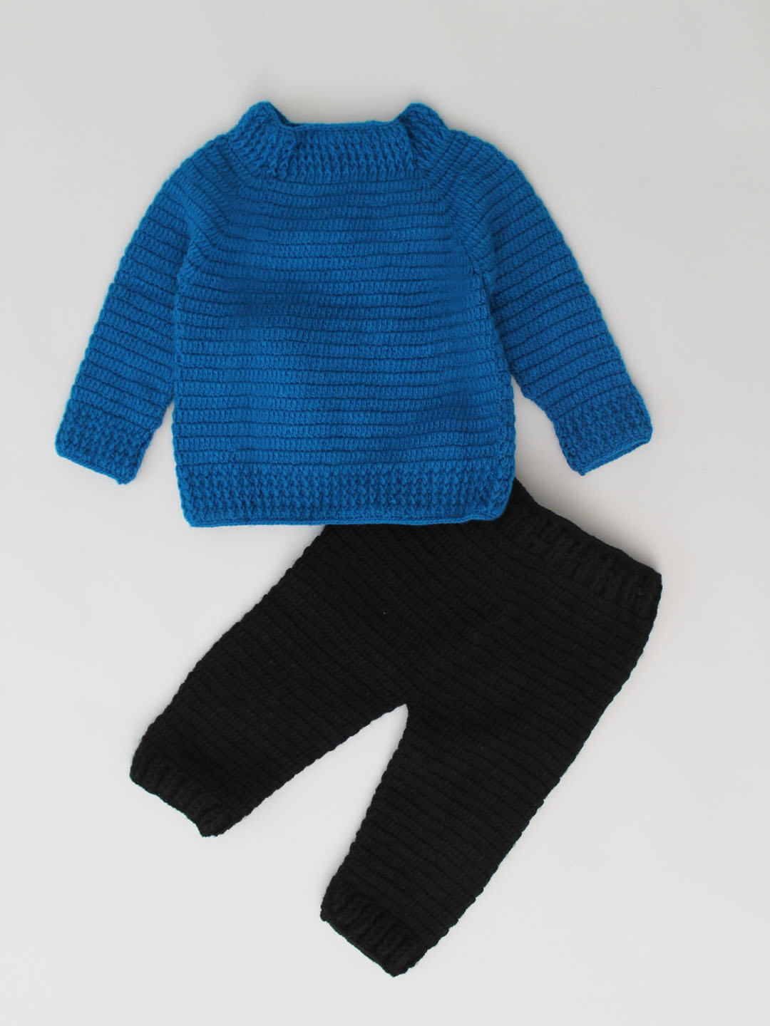 Woonie Crochet Dinosaur Sweater Set for Newborn - Blue