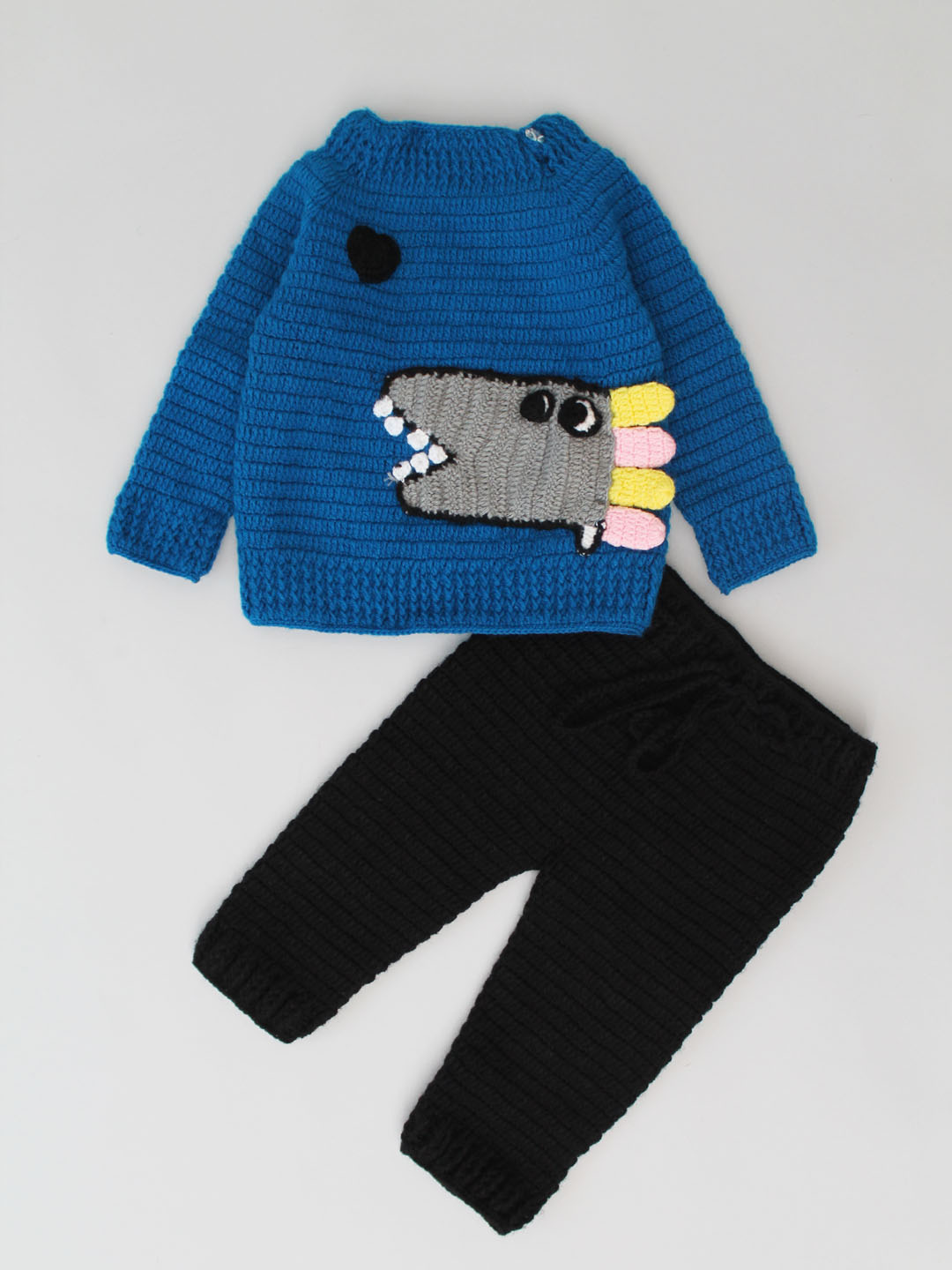 Woonie Crochet Dinosaur Sweater Set for Newborn - Blue