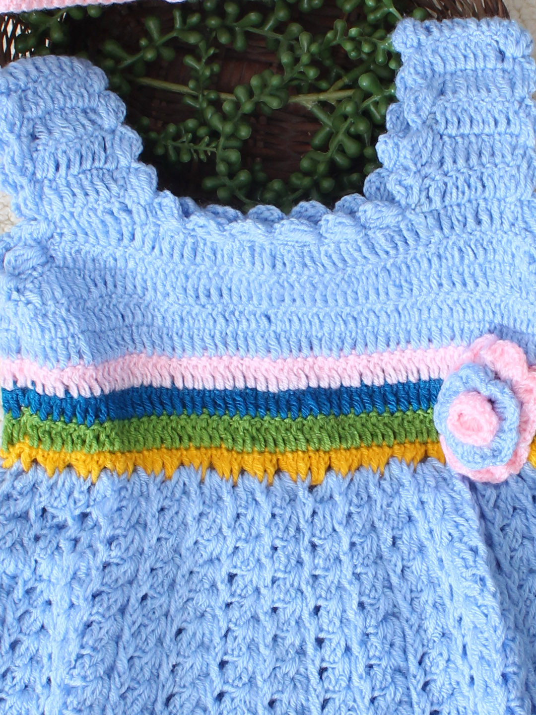 Woonie Crochet Frock with Headband- Blue