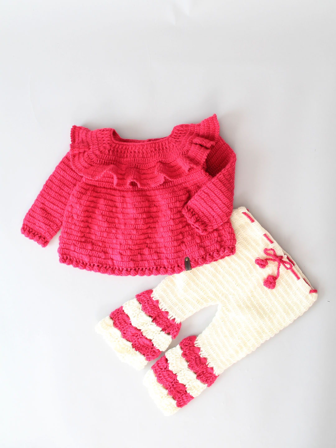 Woonie Crochet Full Sleeves Sweater with Sharara - Pink