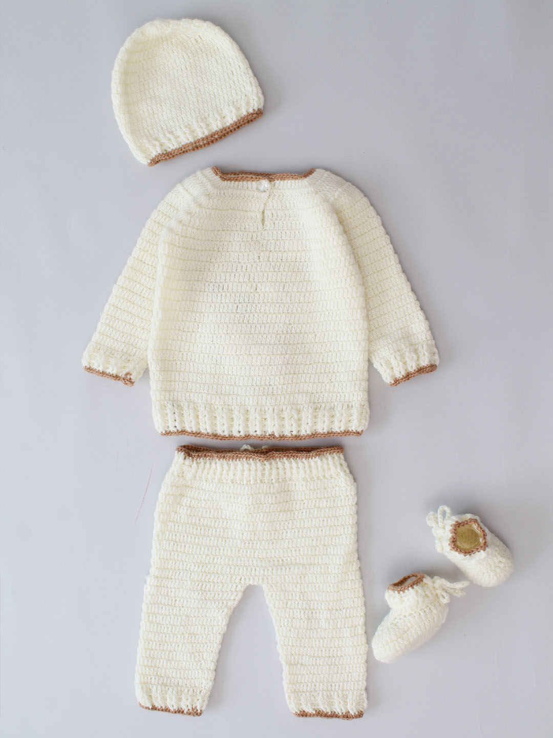 Woonie Crochet Matching Sweater and Pants Set - Cream
