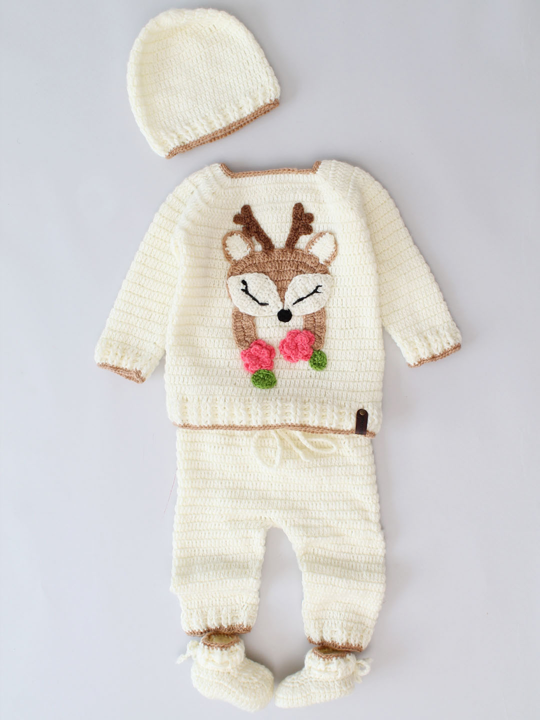 Woonie Crochet Matching Sweater and Pants Set - Cream