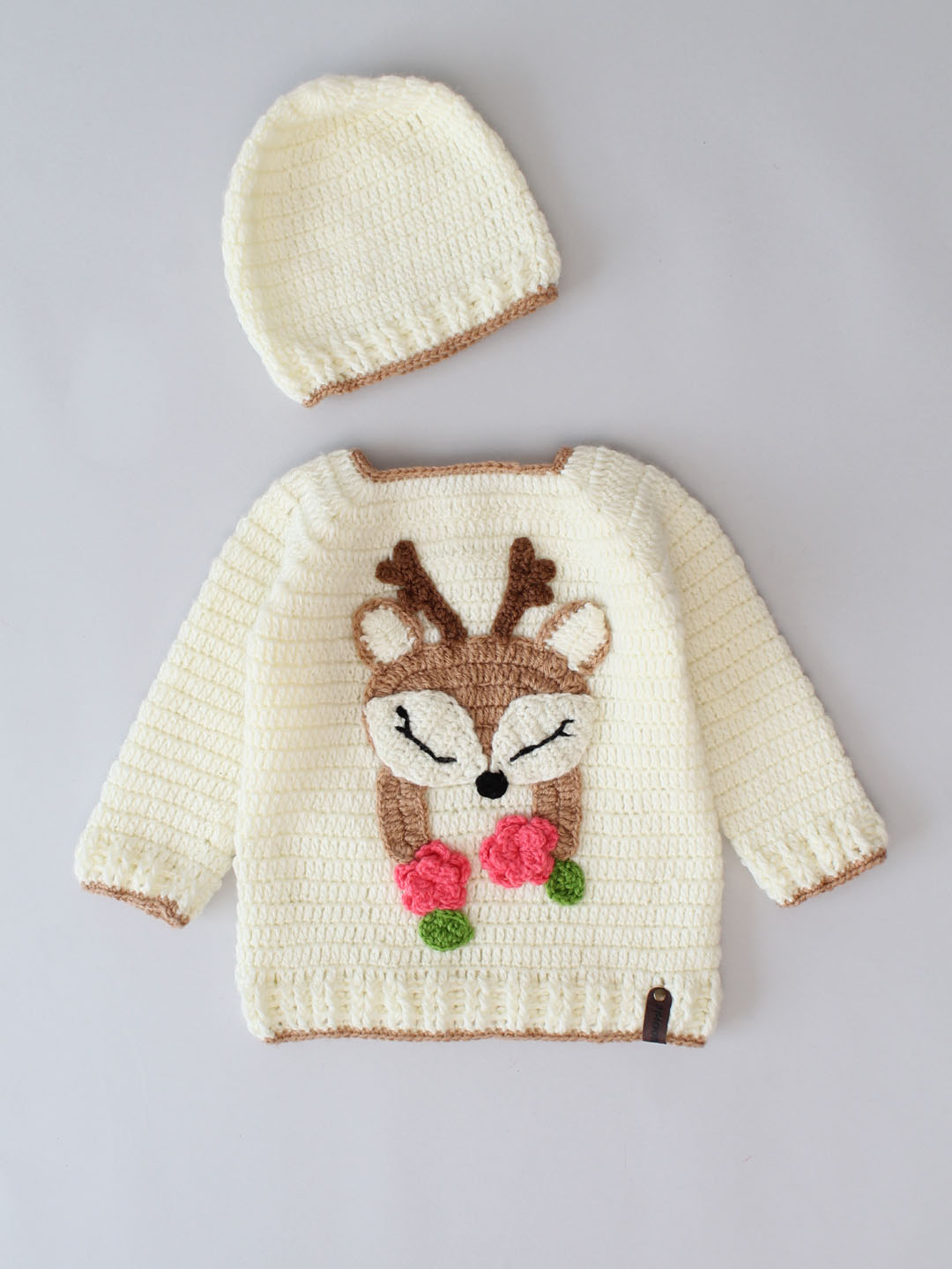 Woonie Crochet Matching Sweater and Pants Set - Cream