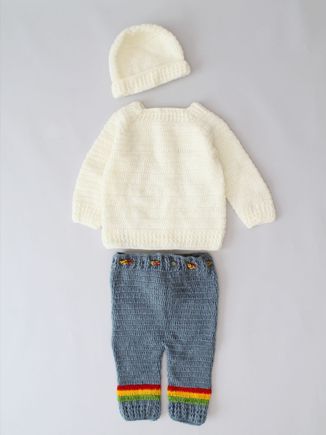 Woonie Crochet Traffic Theme Newborn Sweater Set - Cream