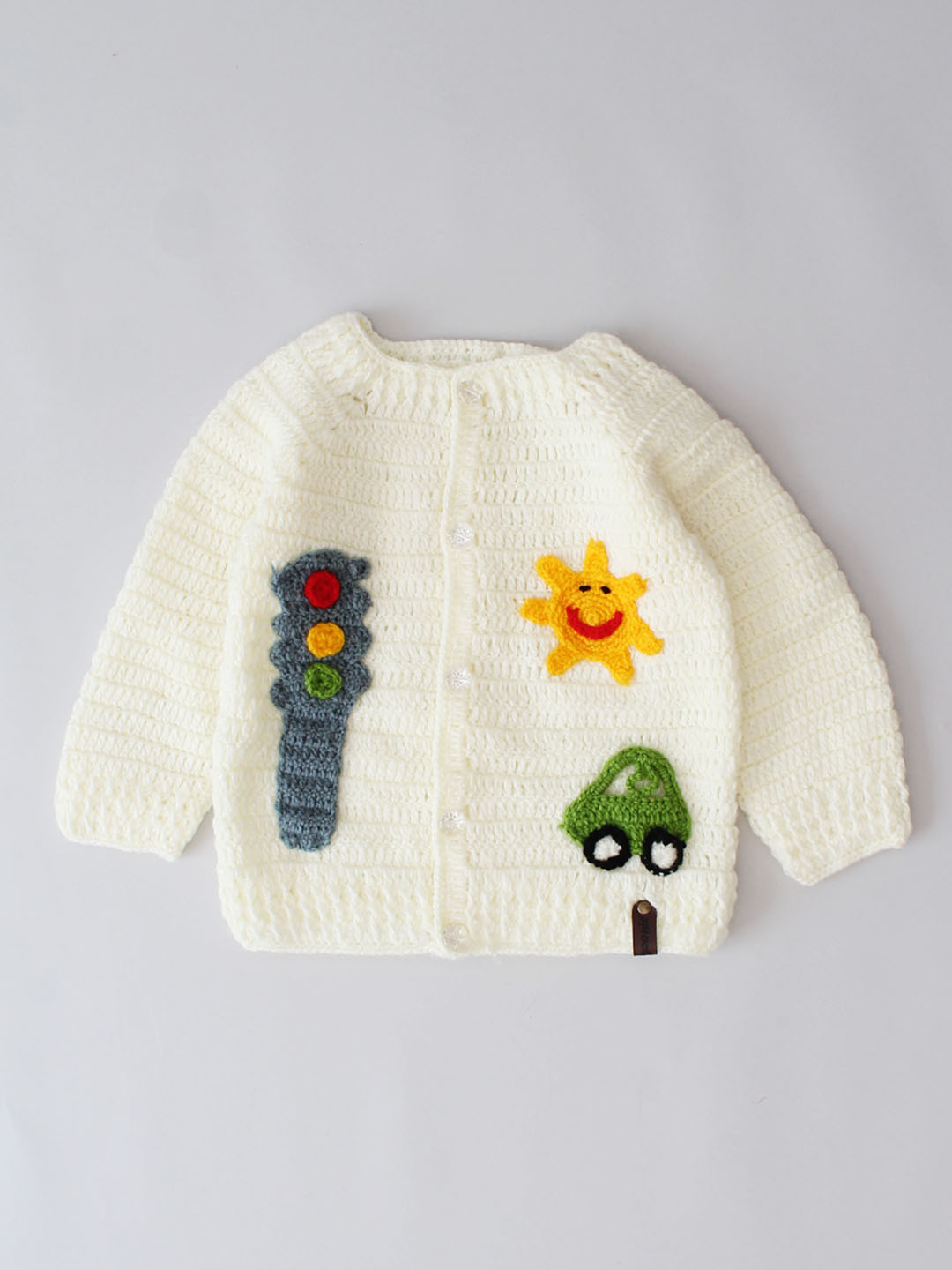 Woonie Crochet Traffic Theme Newborn Sweater Set Cream