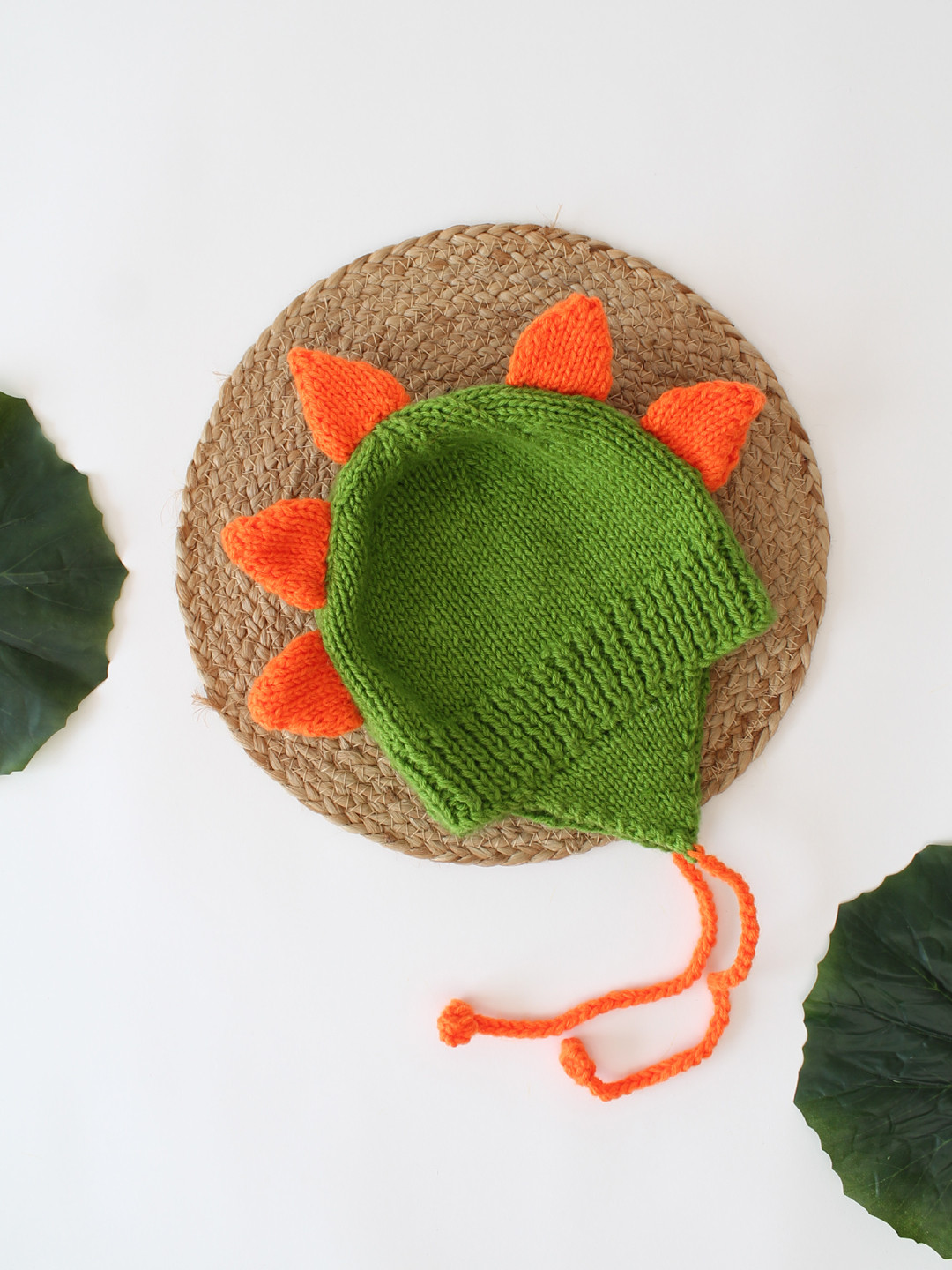 Woonie Dinosaur Designed Handmade Animal Knit Hat - Green