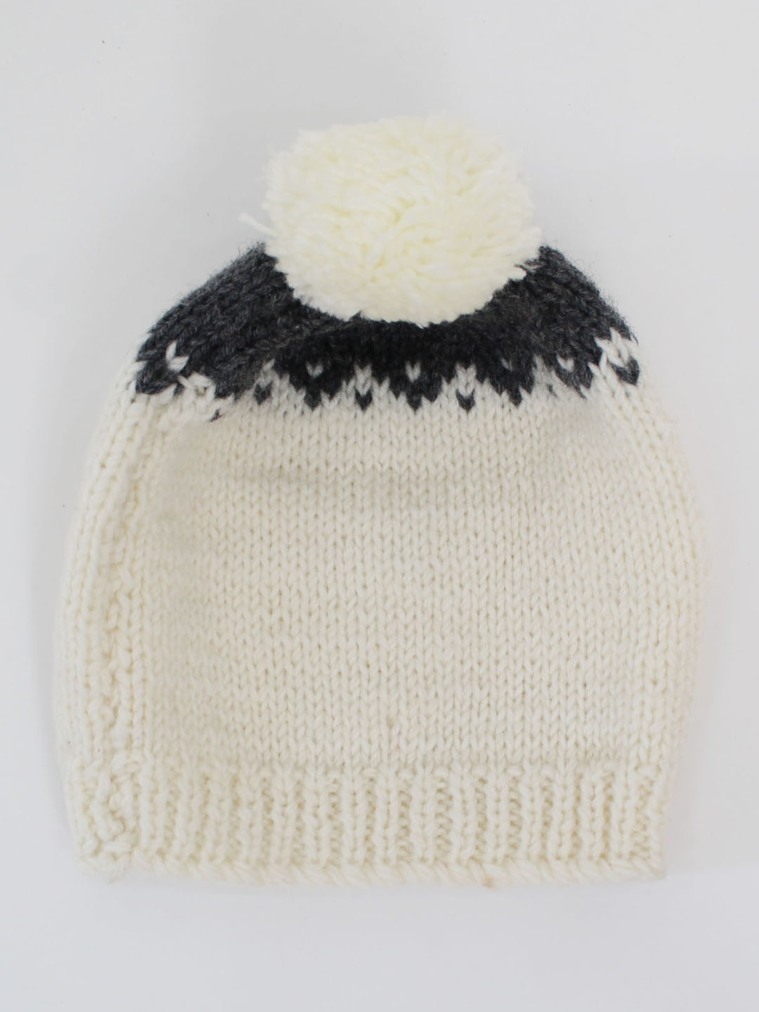 Woonie Fair Isle Handmade Woolen Cap - Cream