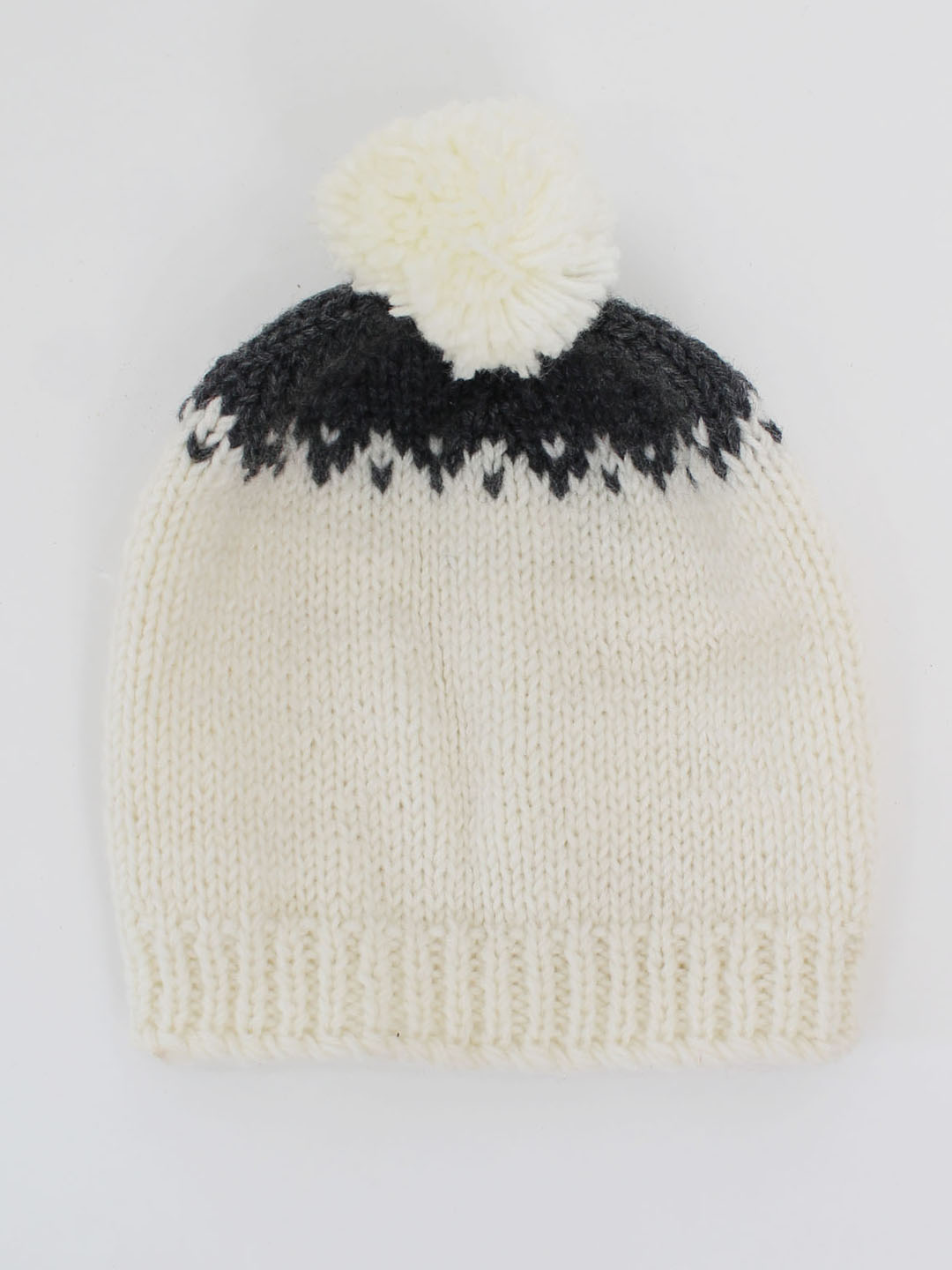 Woonie Fair Isle Handmade Woolen Cap - Cream
