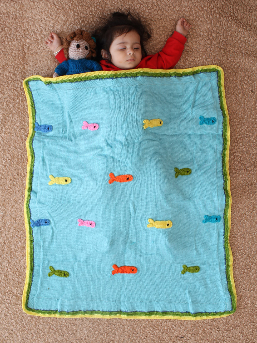 Woonie Fish Applique Blanket for Newborn - Blue