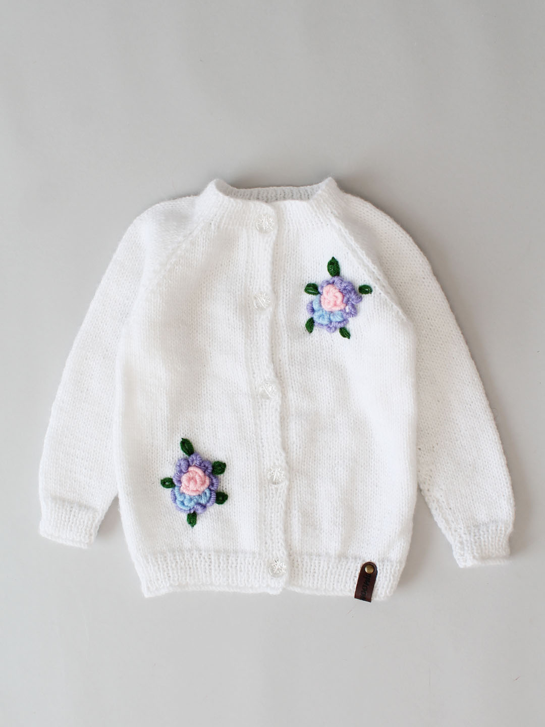 Woonie Front Open Sweater & Pants Set with cap & socks-White