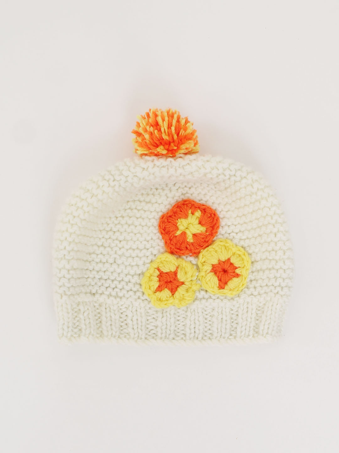 Woonie Hand Knit and Purl Woolen Cap for Infants - Cream