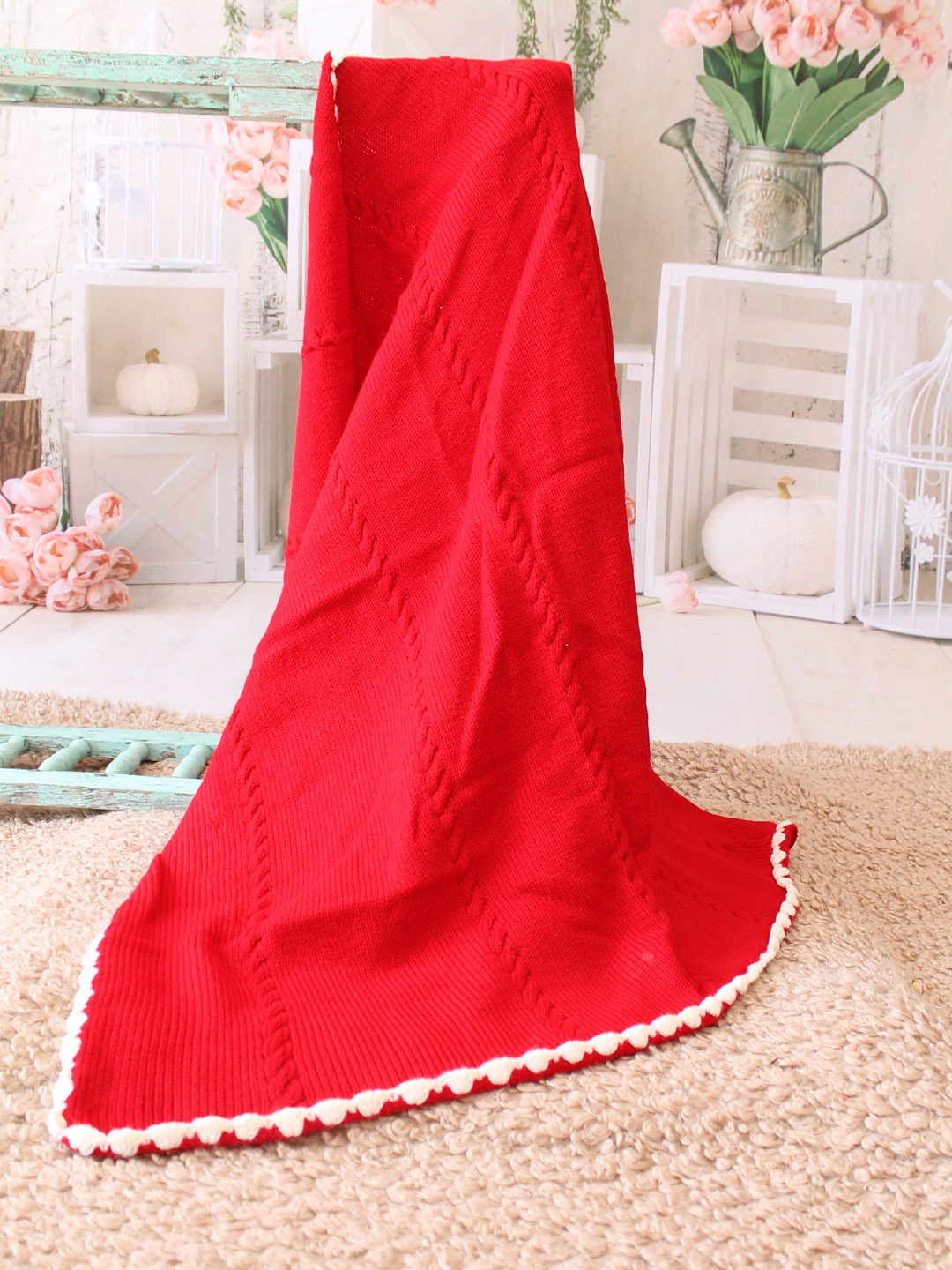 Woonie Handknitted Cable Design Baby Wrap - Red