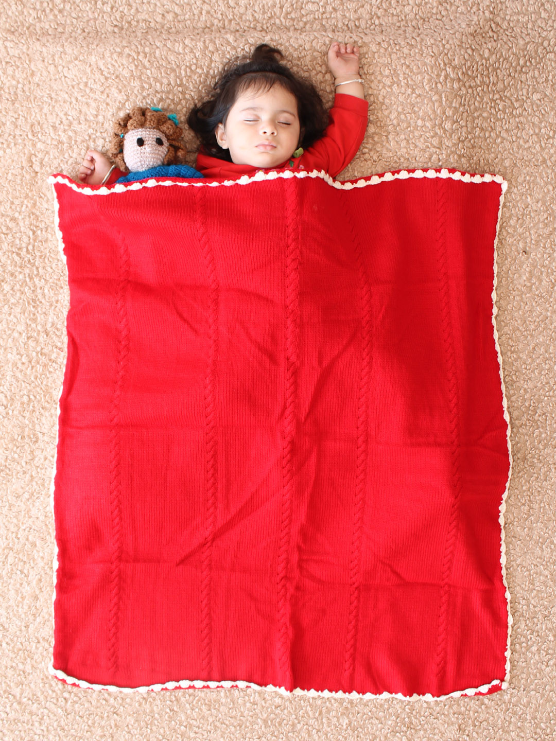 Woonie Handknitted Cable Design Baby Wrap - Red
