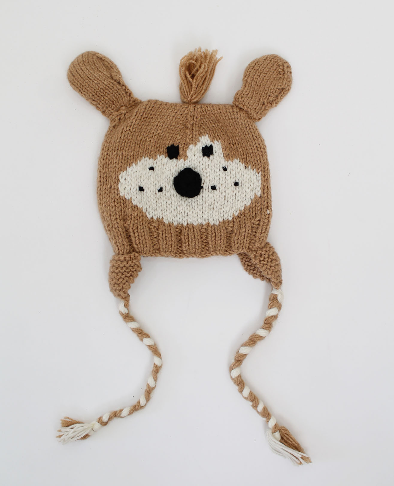 Woonie Handknitted Dog Face Newborn Winter Hat - Brown