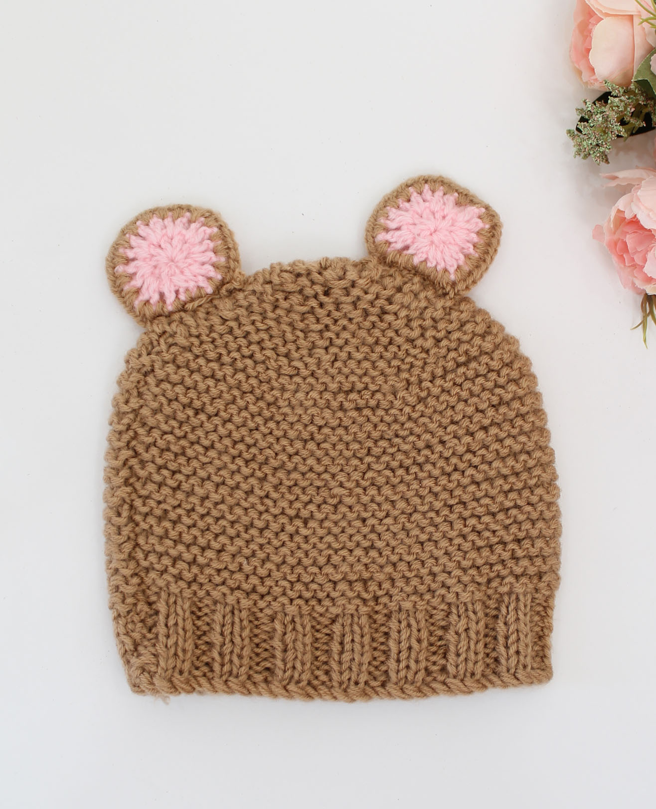 Woonie Handknitted Ear Detailing Woolen Cap for Infants -Brown