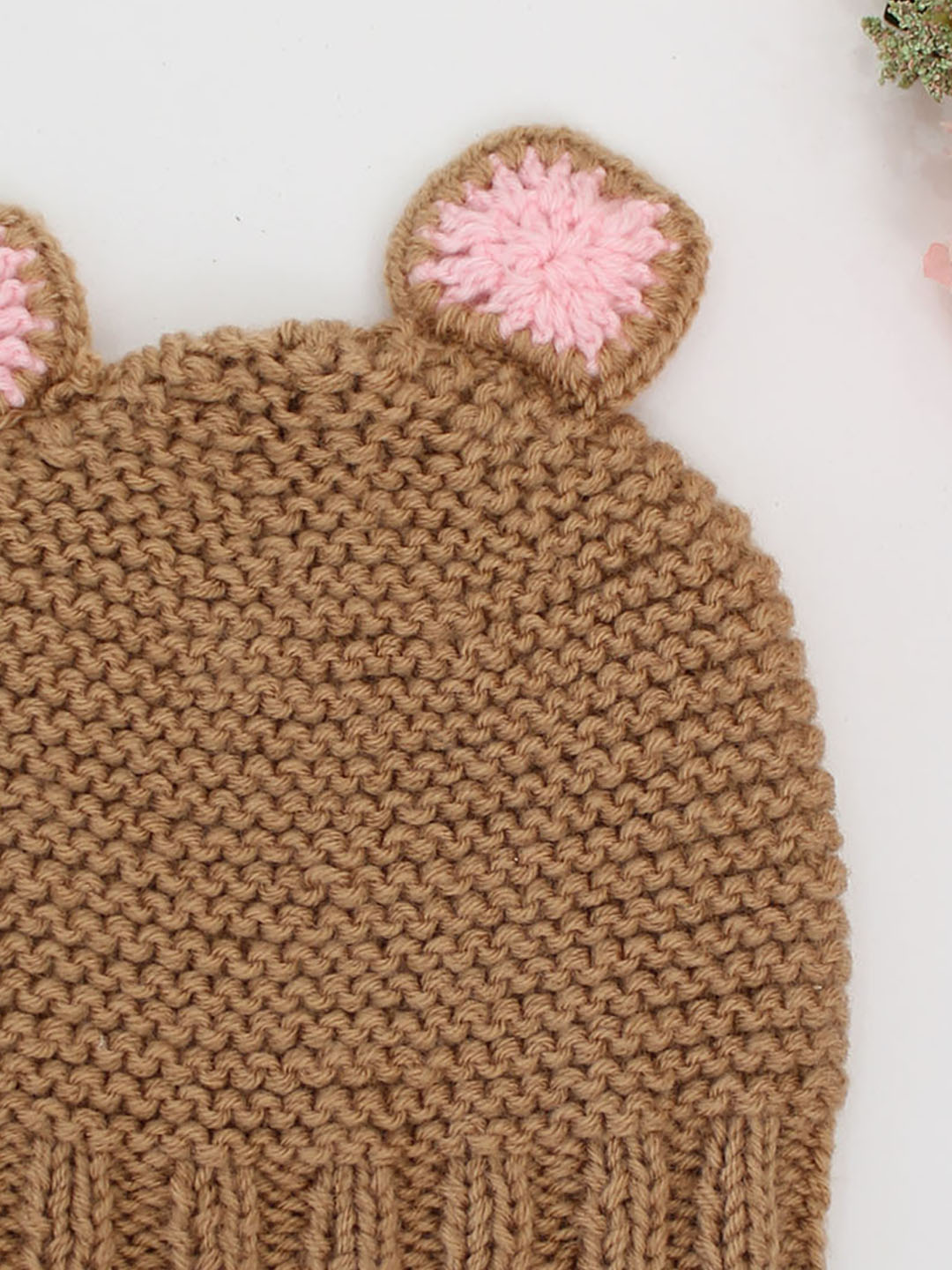 Woonie Handknitted Ear Detailing Woolen Cap for Infants -Brown