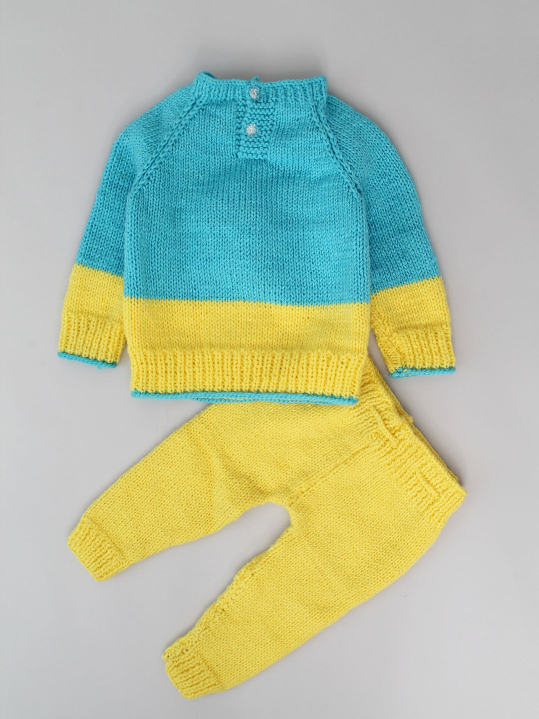 Woonie Handknitted Ice-cream Applique Sweater Pant Set - Blue