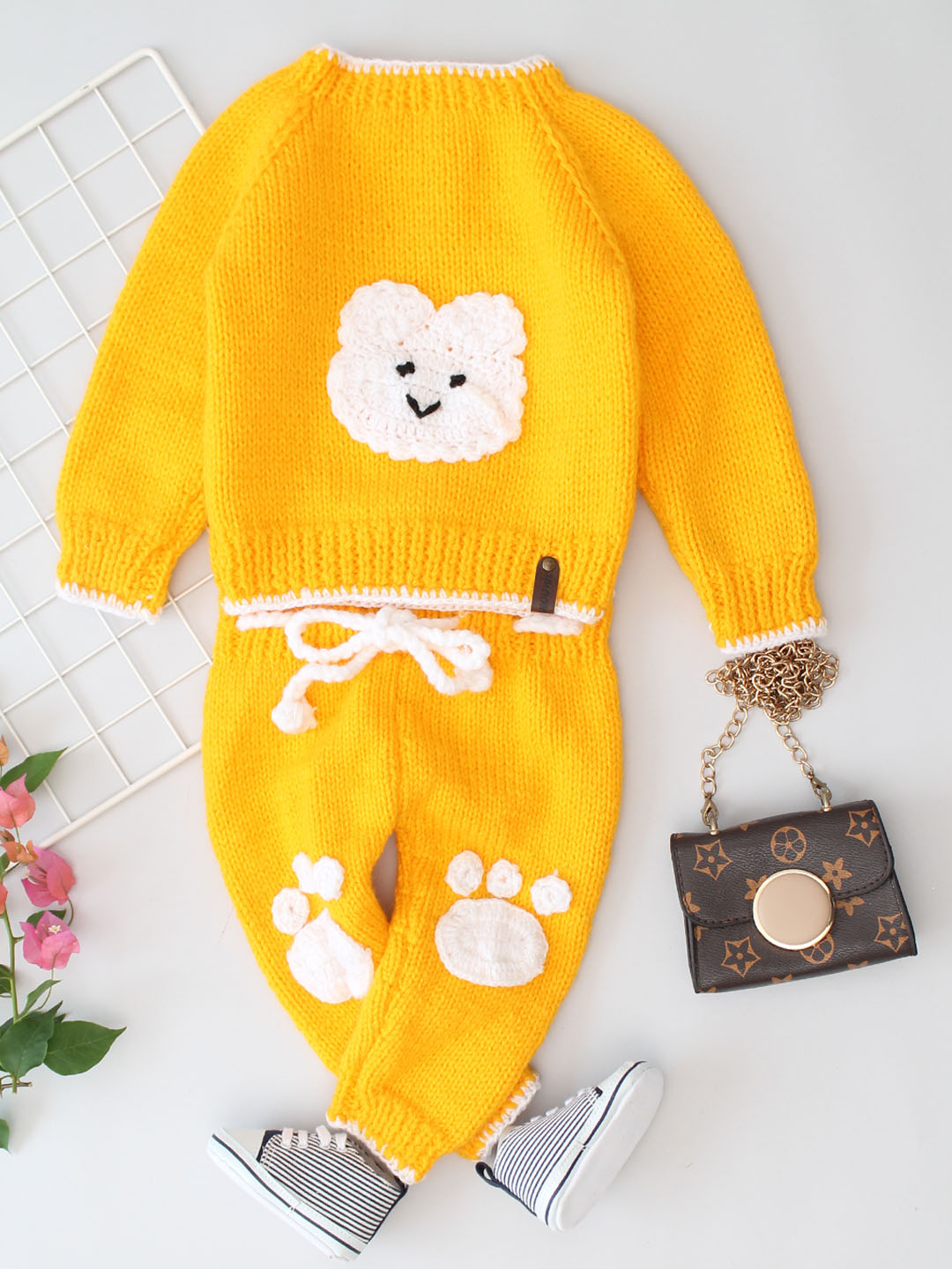 Woonie Handknitted Infant Sweater Set - Yellow