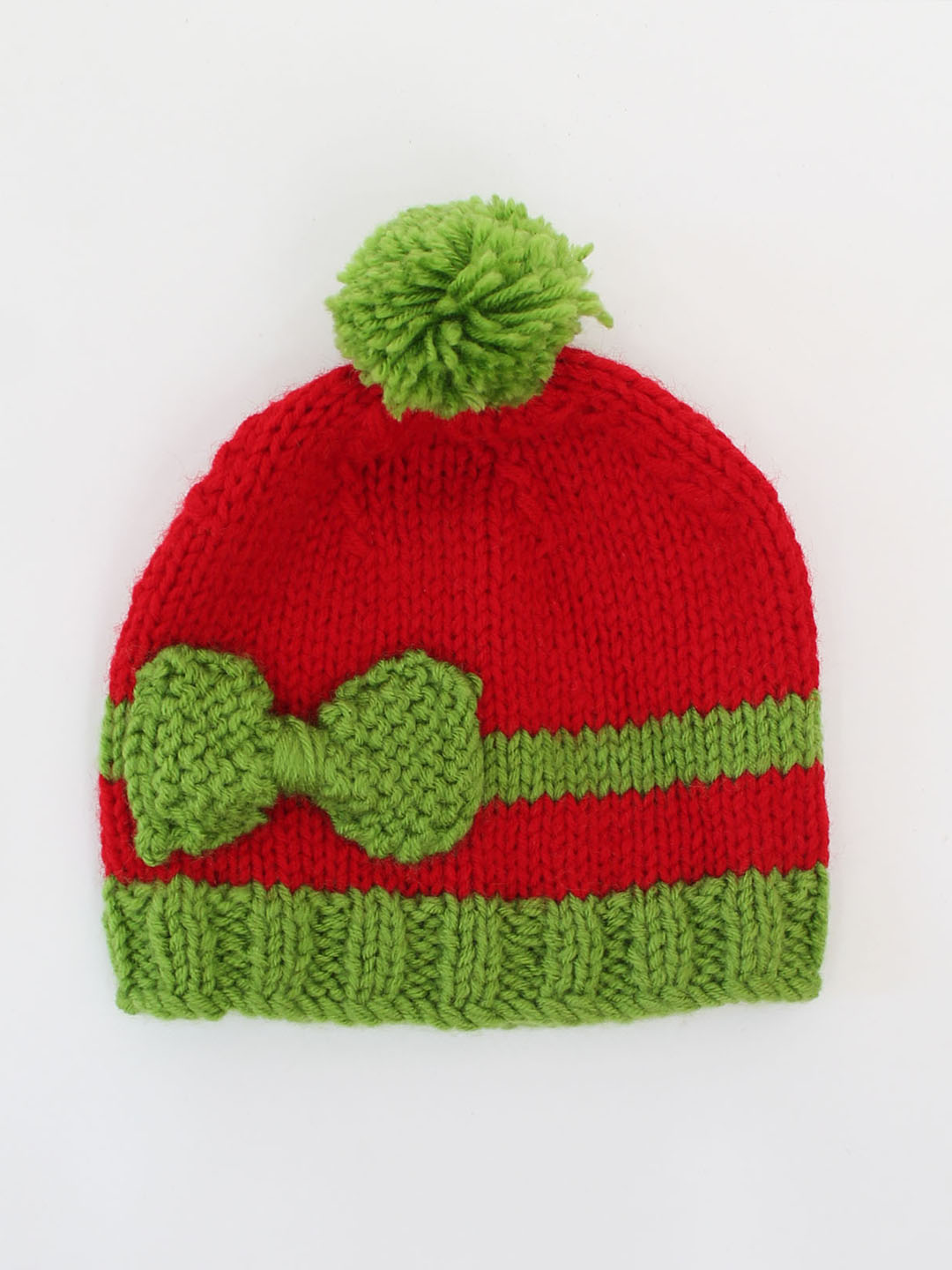 Woonie Handknitted Newborn Woolen Cap with Bow - Red