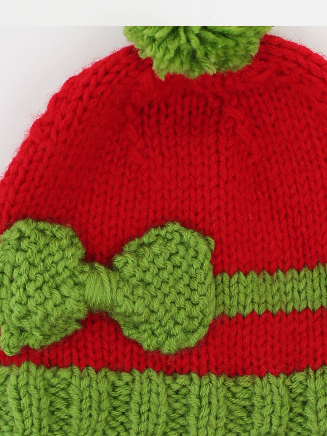 Woonie Handknitted Newborn Woolen Cap with Bow - Red