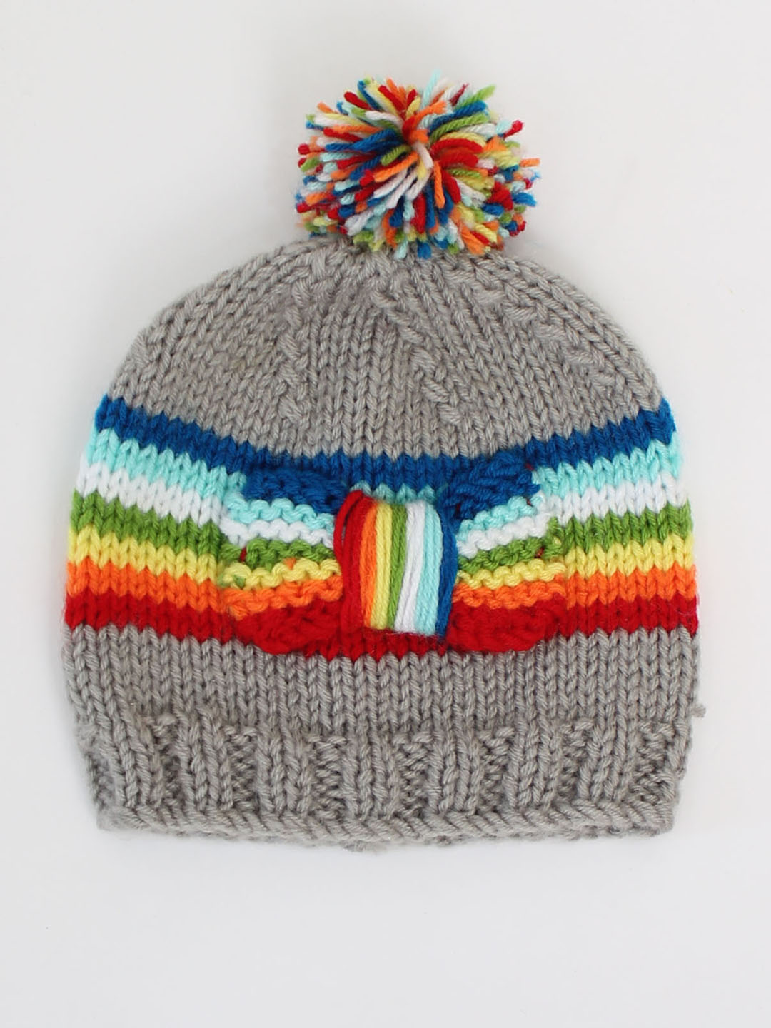 Woonie Handknitted Rainbow Woolen Cap for Infants - Grey