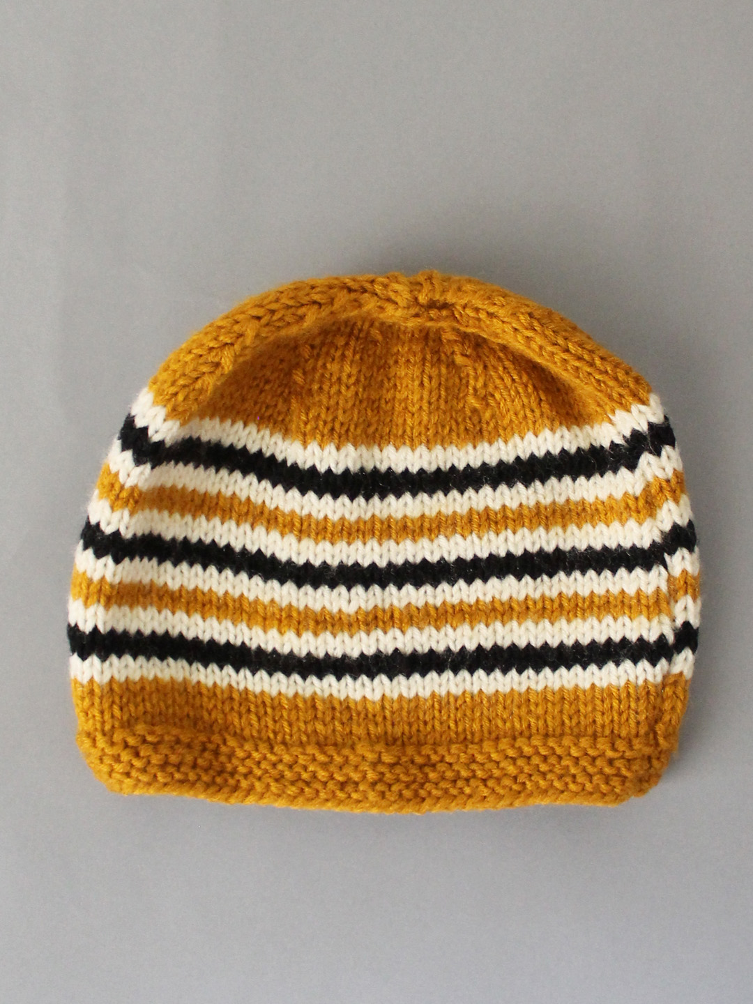 Woonie Handknitted Striped Beanie for Newborn - Mustard