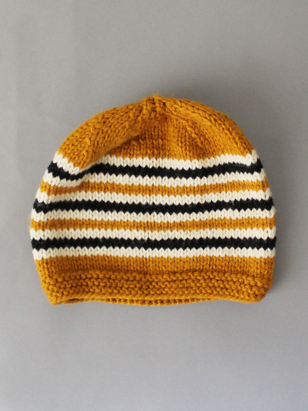 Woonie Handknitted Striped Beanie for Newborn - Mustard