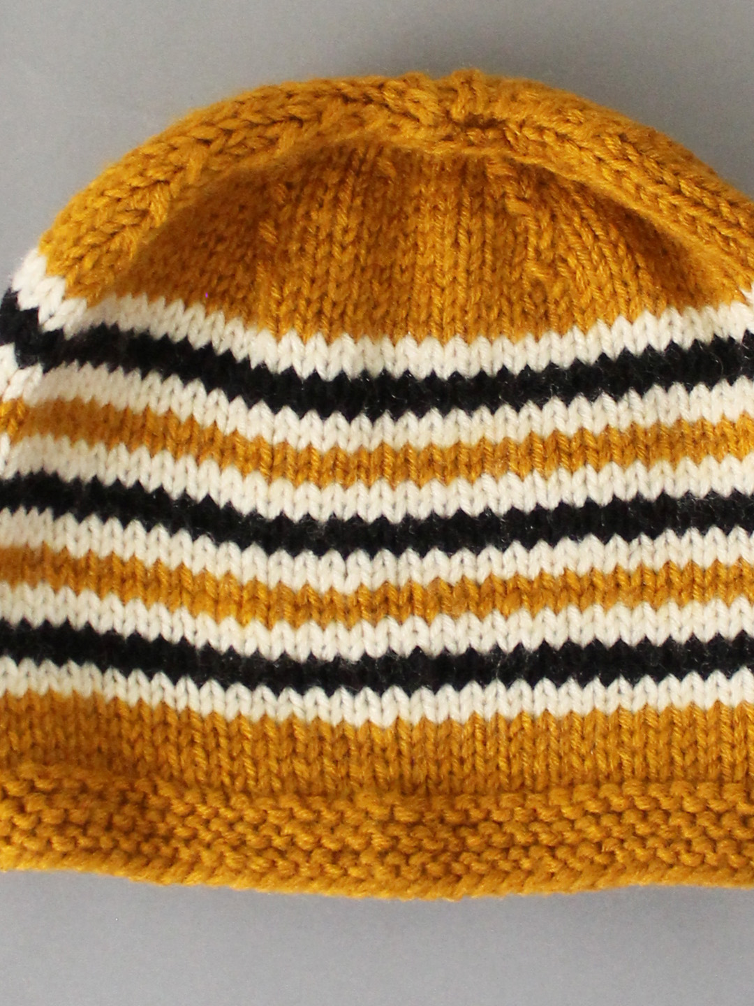 Woonie Handknitted Striped Beanie for Newborn - Mustard