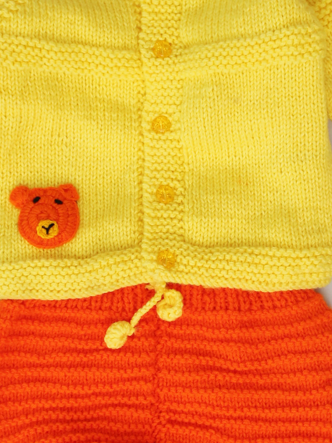 Woonie Handknitted Sweater Pant Set with Bear Applique-Yellow