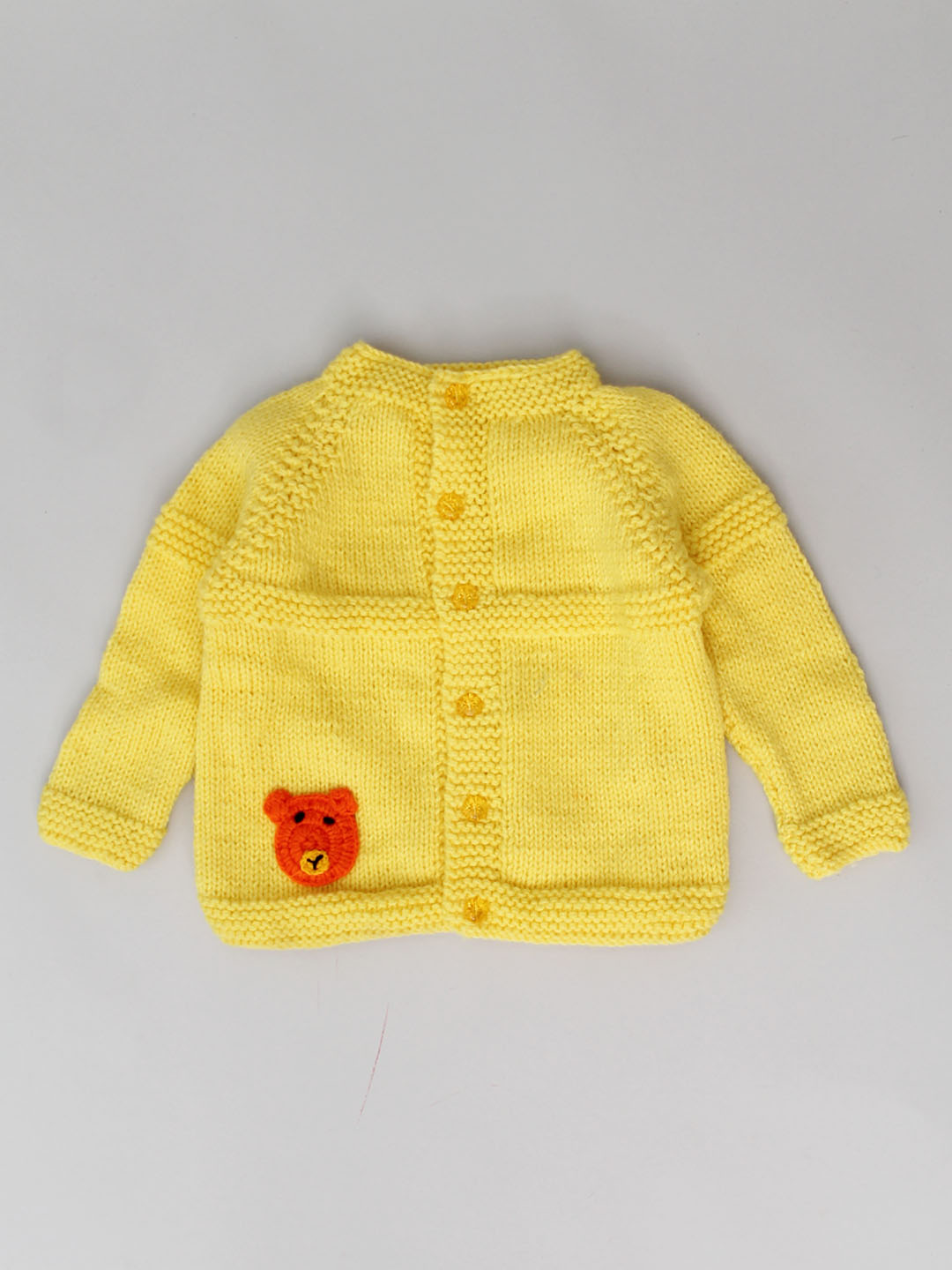 Woonie Handknitted Sweater Pant Set with Bear Applique-Yellow