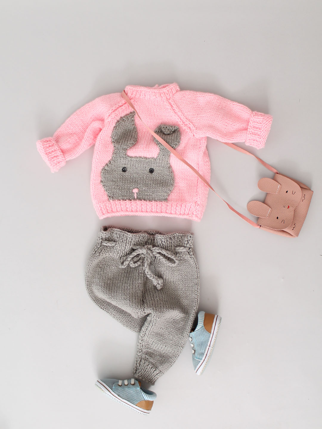 Woonie Handknitted Teddy Face Infant Sweater Set - Pink