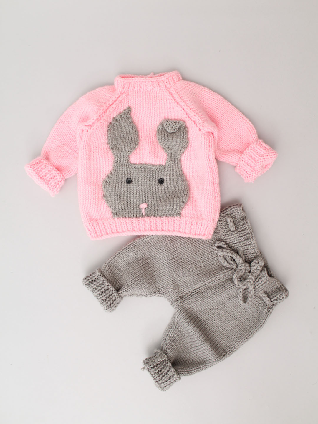 Woonie Handknitted Teddy Face Infant Sweater Set - Pink