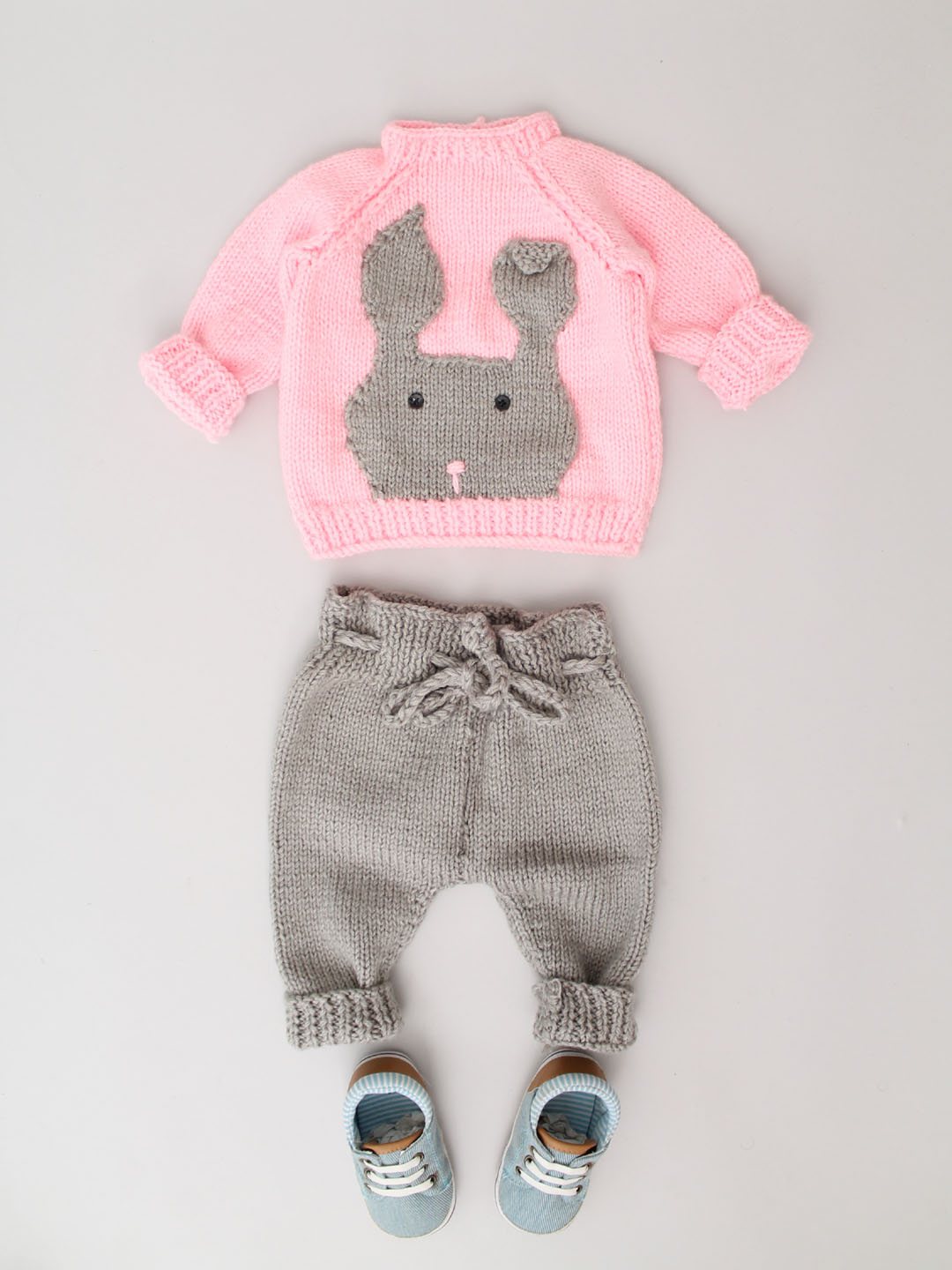 Woonie Handknitted Teddy Face Infant Sweater Set - Pink