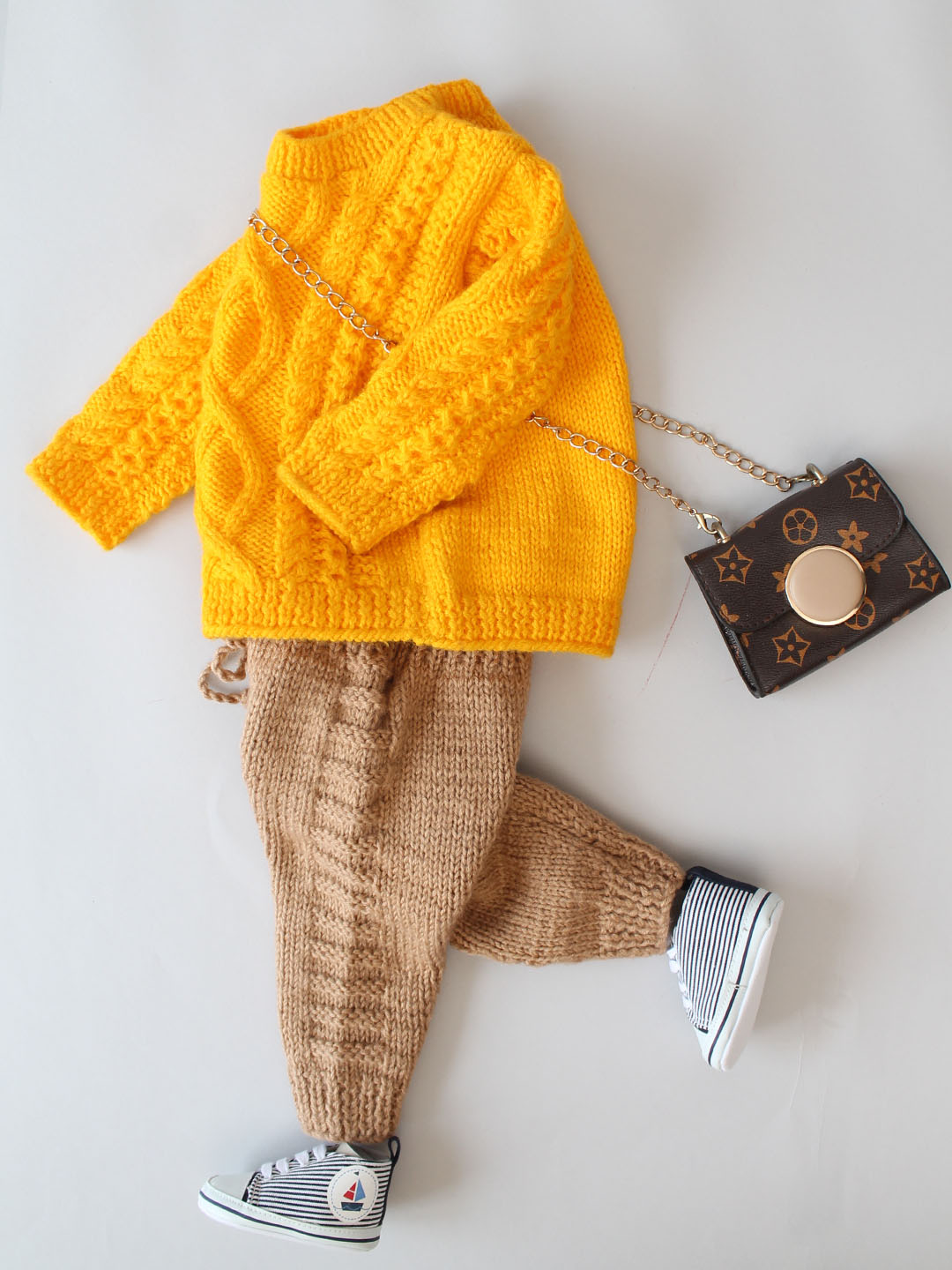 Woonie Handmade Cable Knit Sweater and Pants Set - Yellow