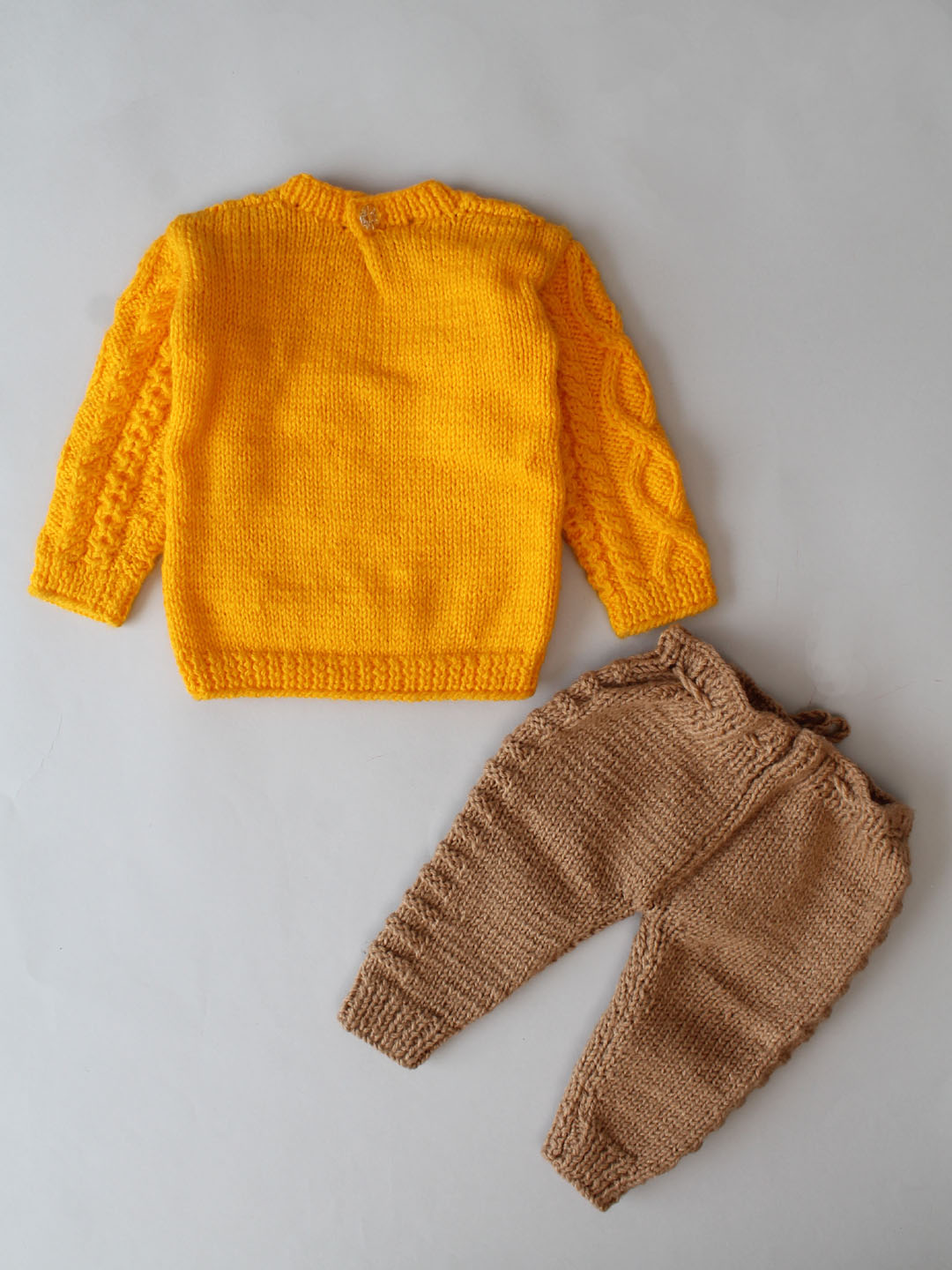 Woonie Handmade Cable Knit Sweater and Pants Set - Yellow