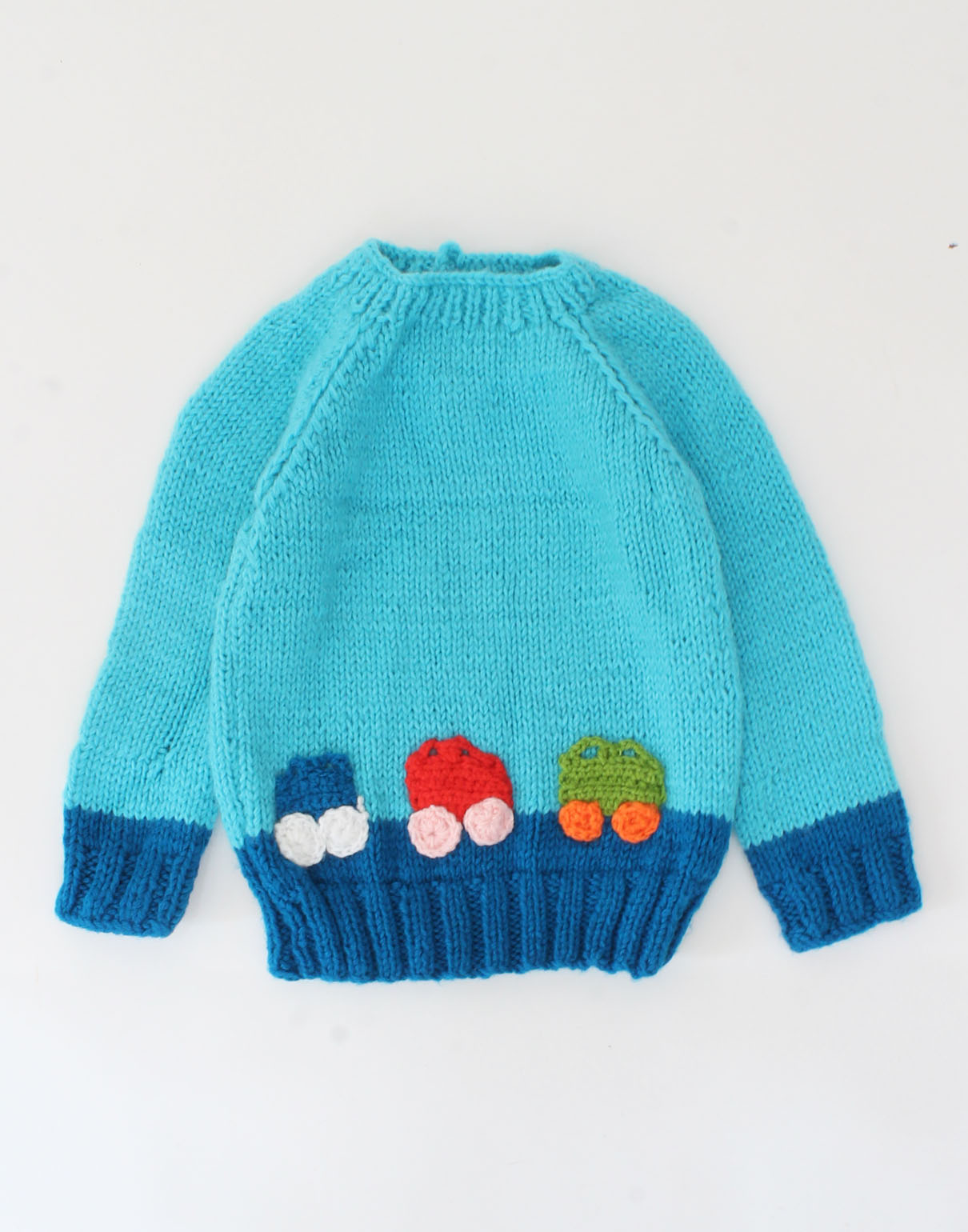 Woonie Handmade Car Applique Sweater For Kids - Blue