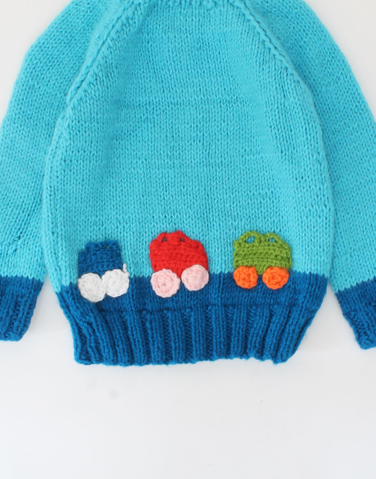Woonie Handmade Car Applique Sweater For Kids - Blue