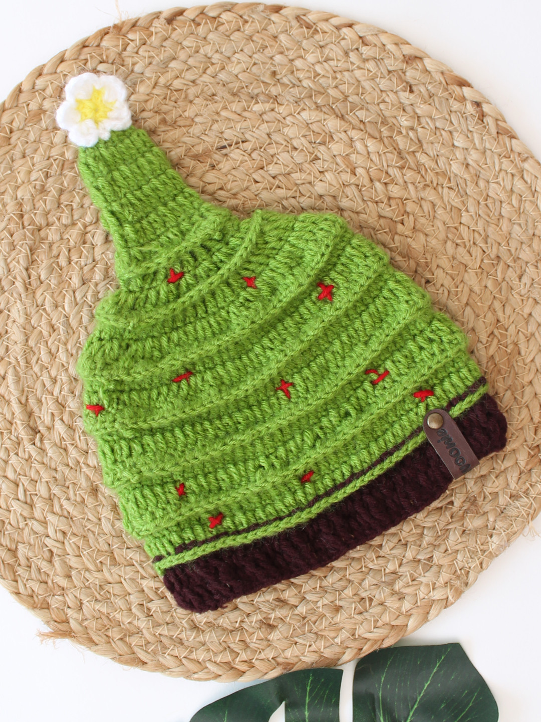 Woonie Handmade Christmas Tree Design Crochet Hat - Green