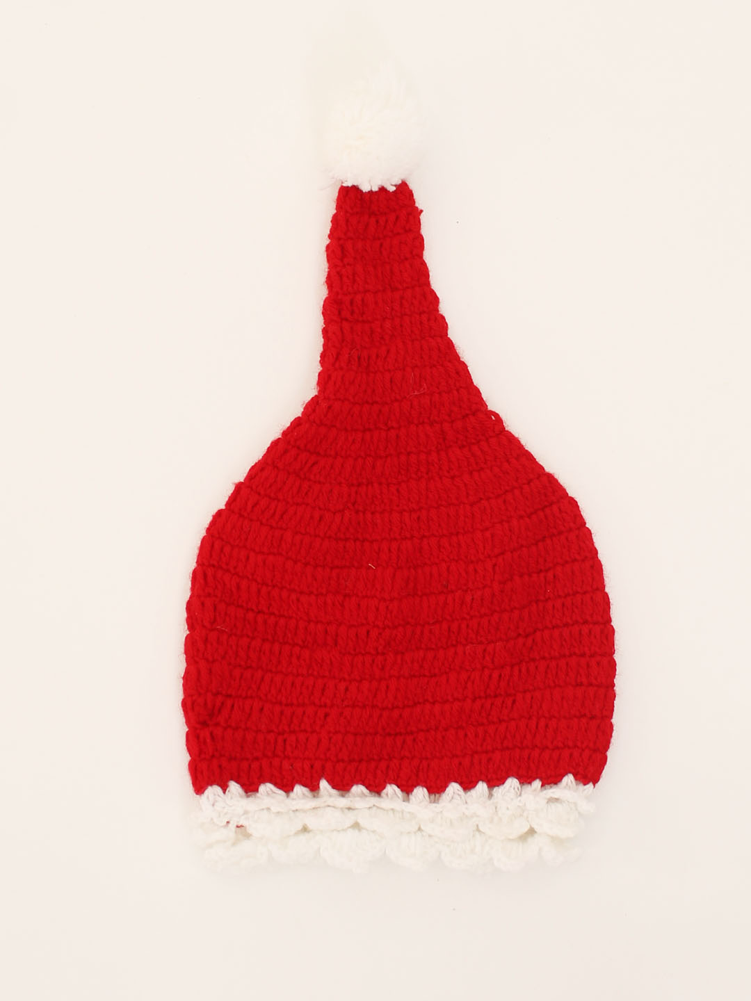 Woonie Handmade Crochet Christmas Cap with Pom Pom - Red