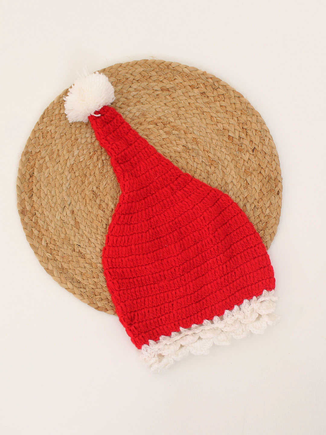 Woonie Handmade Crochet Christmas Cap with Pom Pom - Red