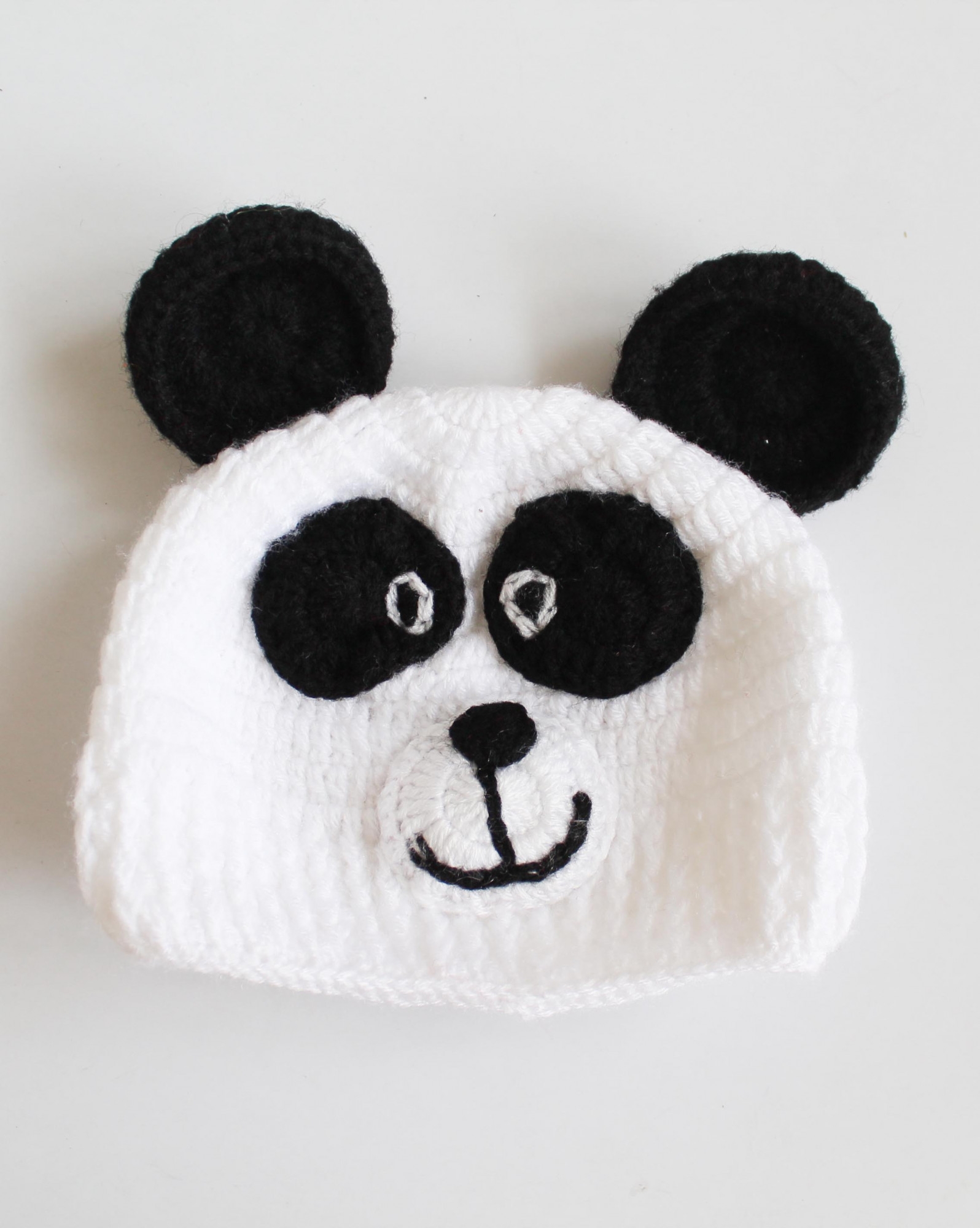 Woonie Handmade Crochet Cute Panda Cap - White