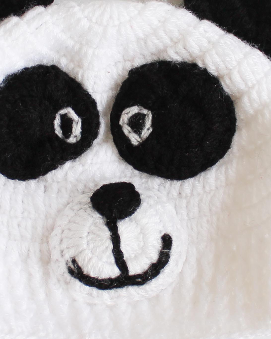 Woonie Handmade Crochet Cute Panda Cap - White