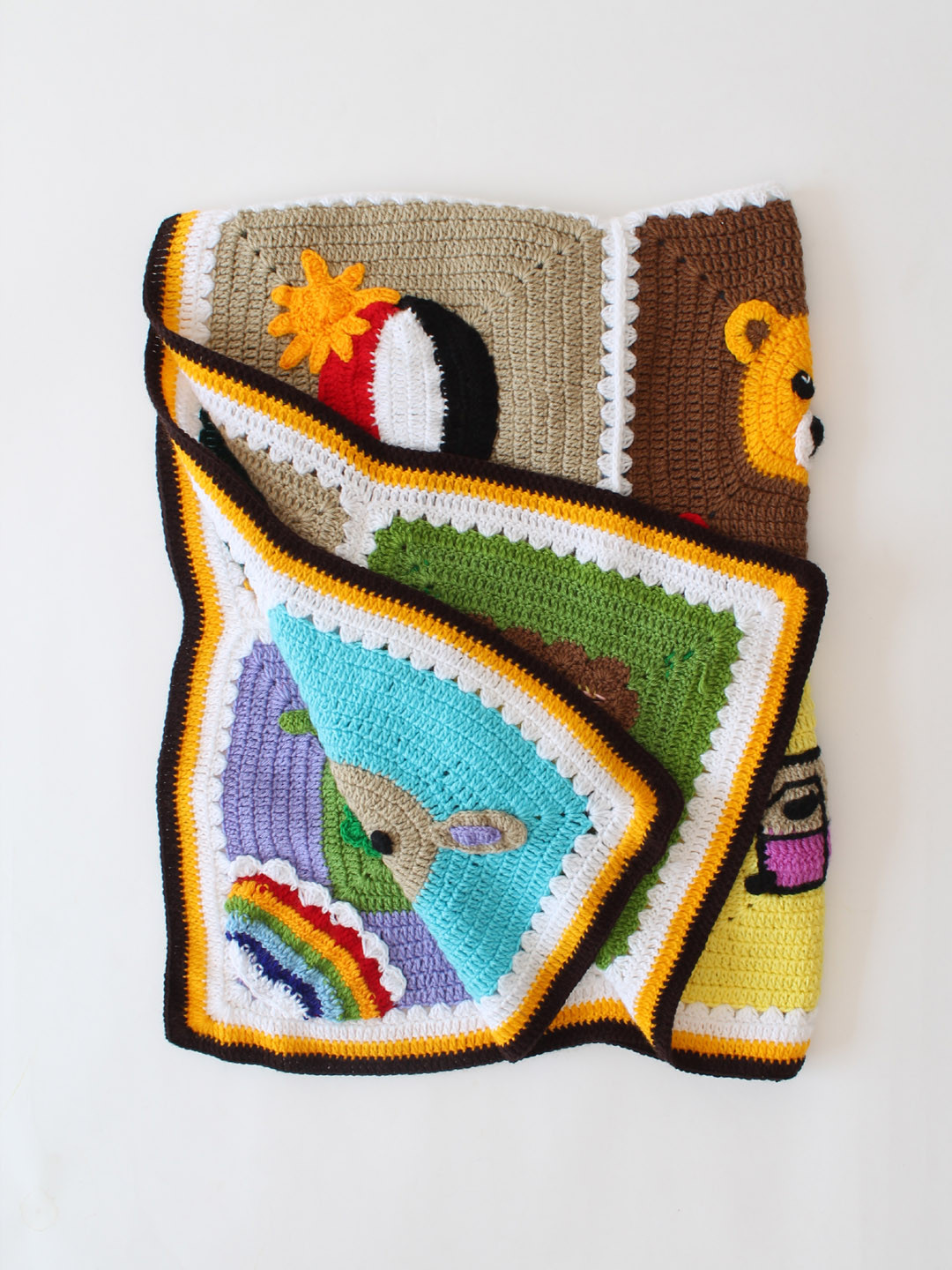 Woonie Handmade Crochet Face Applique Baby Blanket - Multi