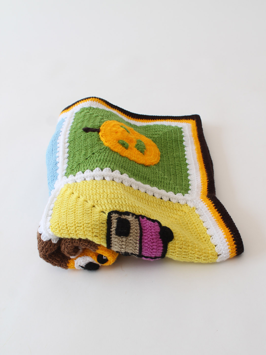 Woonie Handmade Crochet Face Applique Baby Blanket - Multi