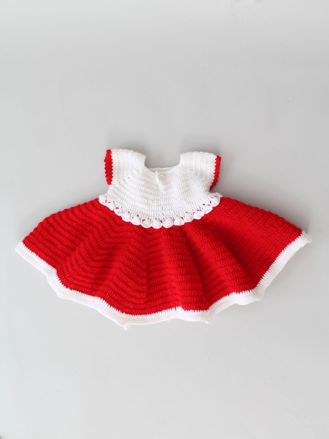Woonie Handmade Crochet Frock with Cap and Booties - Red