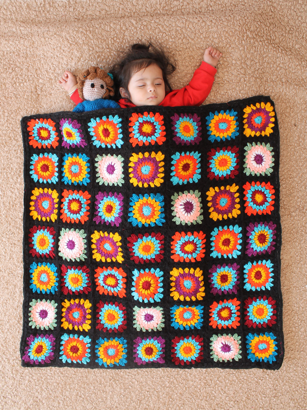 Woonie Handmade Crochet Granny Square Baby Blanket - Black